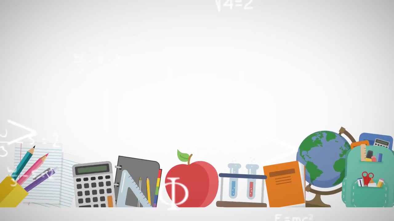 ⁇ 색 배경에 수학 방정식과 학교 아이콘의 애니메이션