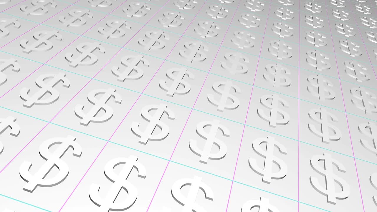 Animazione simboli del dollaro su sfondo grigio. Loop continuo