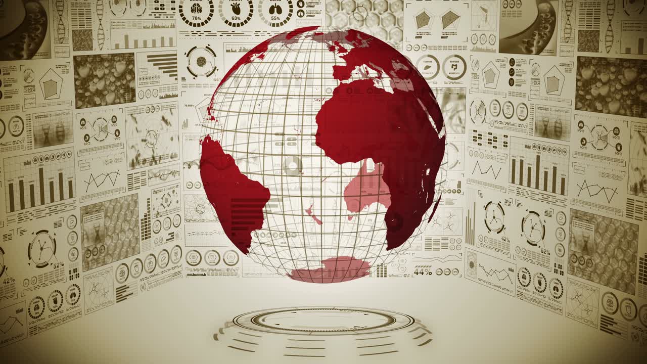 pandemia de infección. tierra global con puntos rojos de infección. holograma médico elementos de datos digitales gráfico. control infeccioso. vírus de curación. animación en bucle.