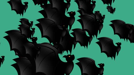 murciélago de halloween - concepto de halloween - murciélagos aleteando sus alas hacia arriba - loopable - cientos de murciélogos se apresuran hacia arriba - halloween - hallowayne murciélegos voladores bucle interminable - murciénago loopable - fondo azul - color negro - y bandada de murciénagos