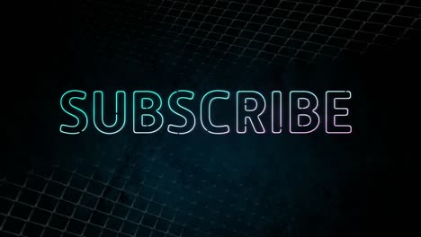 animation of neon style word subscribe flickering on dark background