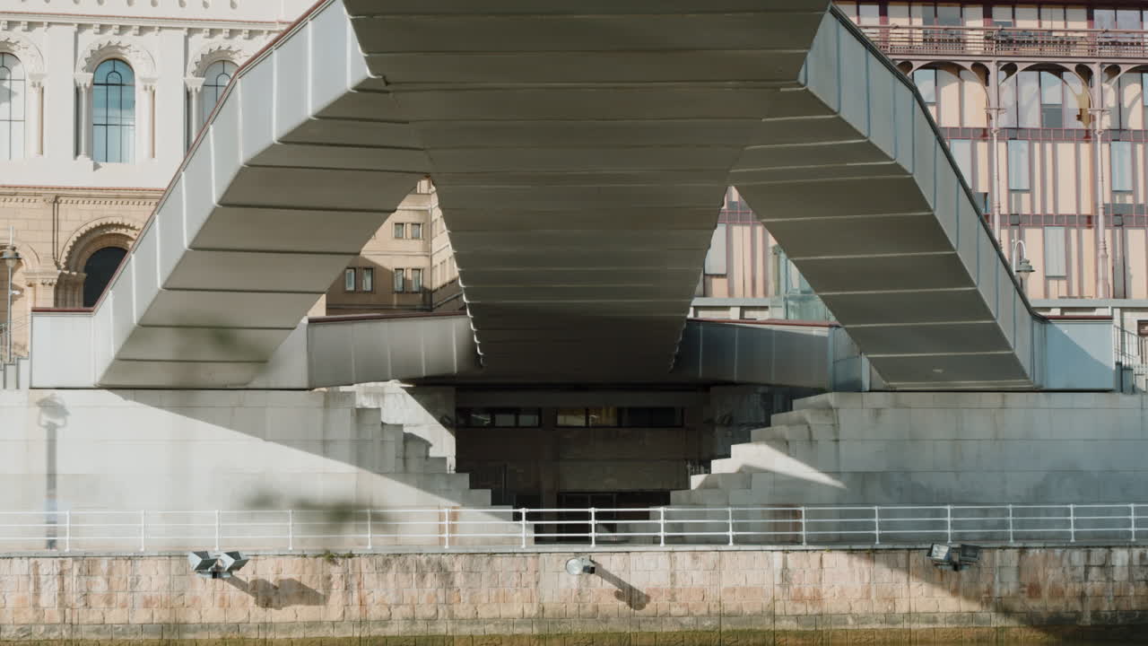 Modern Footbridge Underpass in Urban Setting