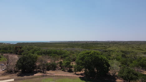aerial rotating drone shot of fannie bay and football oval in darwin, northern territory
