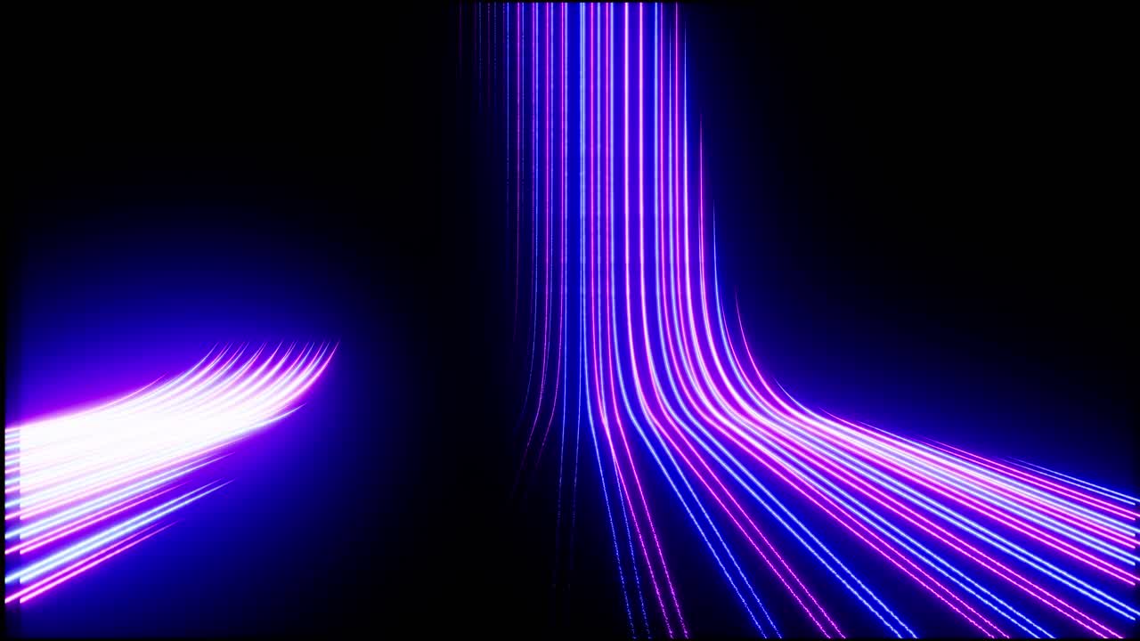 animación 3d, fondo negro abstracto con líneas de neón azul rosado suben y desaparecen