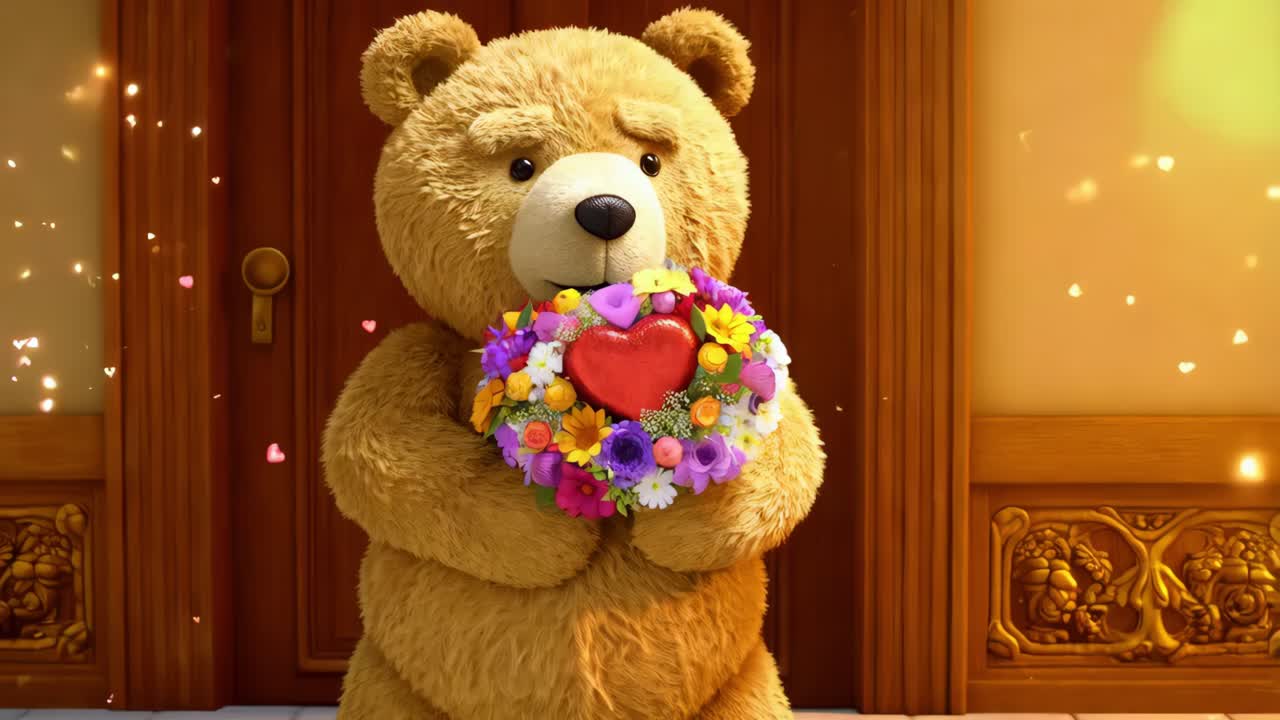 꽃 꽃줄이 있는 테디 베어