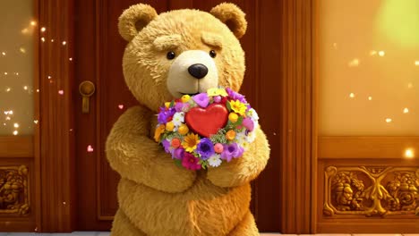 oso de peluche con un ramo de flores