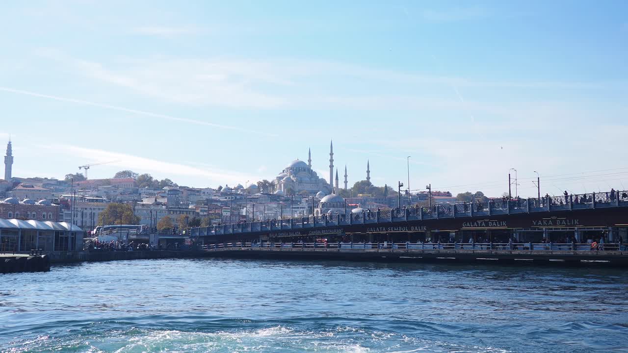 Istanbul cityscape with Galata Bridge and Suleymaniye Mosque