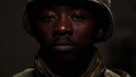 close-up portrait of a serious soldier in uniform