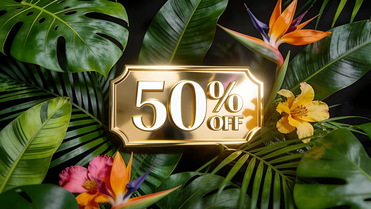 Targa dorata luminosa con sconto del 50% che acquista lucentezza da un riflesso che attraversa il fogliame tropicale in vendita.