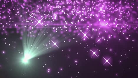 animación de puntos de luz y estrellas rosadas sobre fondo negro