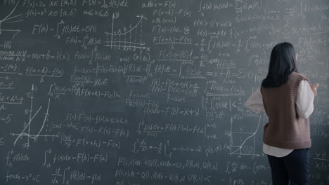 woman teacher explaining math on a blackboard