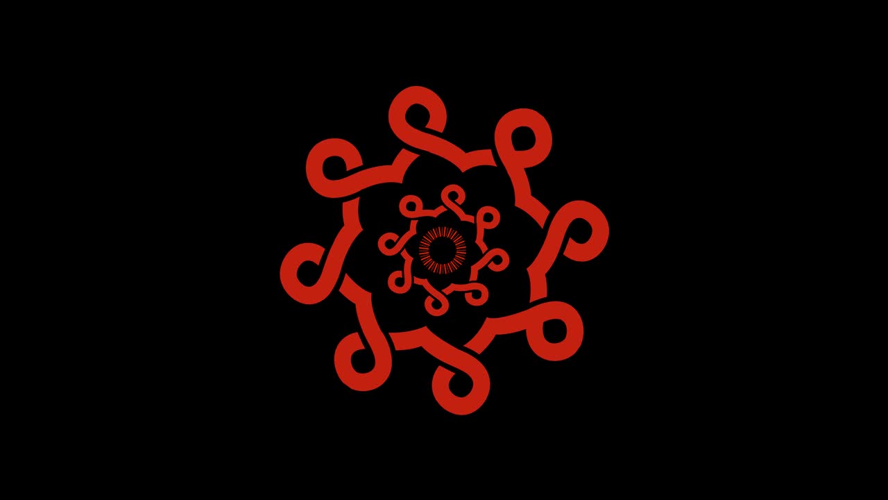 diseño gráfico que gira en el centro y aumenta el tamaño, para cubrir todo el fondo y desaparecer.