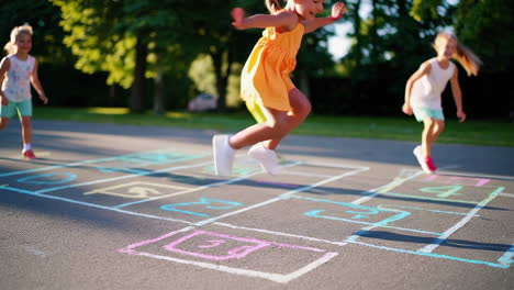 children playing hopscotch