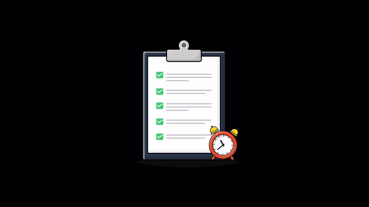 Animated Checklist with Green Checkmarks and Alarm Clock