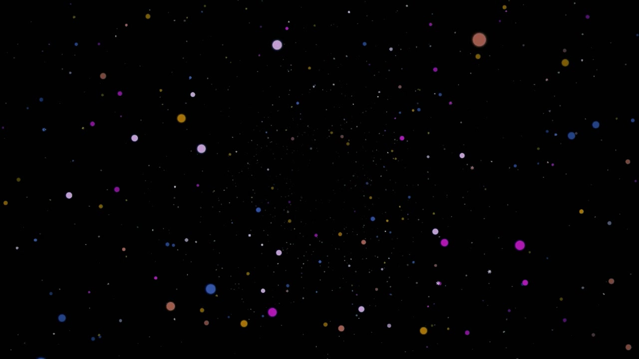 Abstract Motion Background with Floating Colorful Particles on Black
