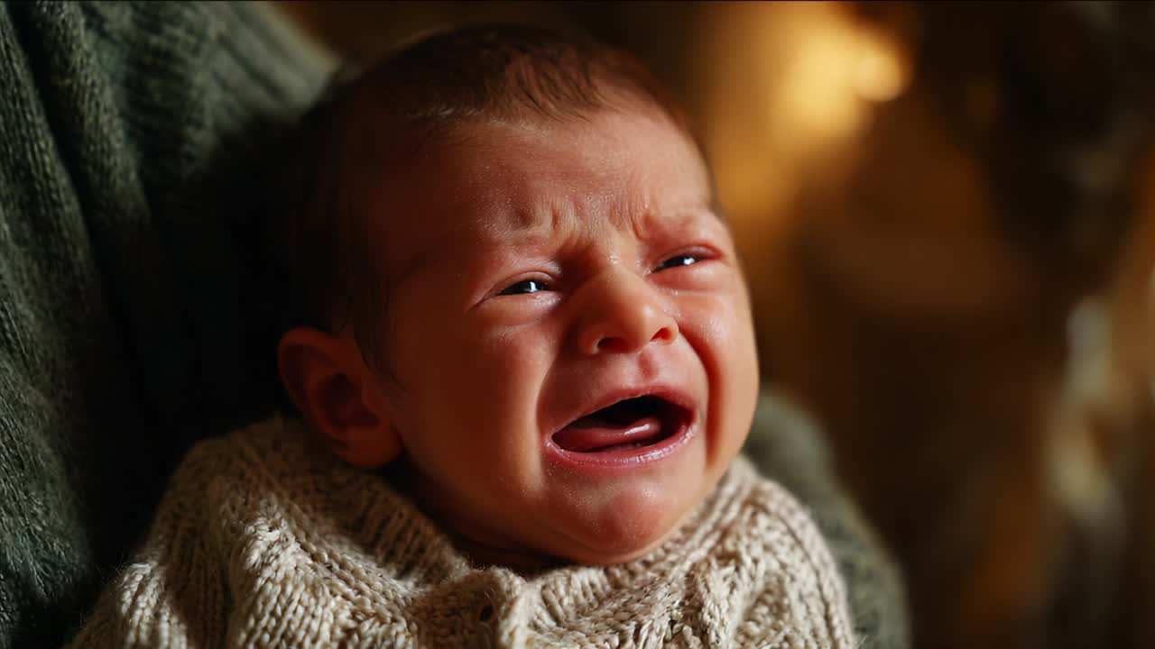 A heart-wrenching scene captured in two frames, showcasing the raw emotion and vulnerability of a crying baby, displaying the powerful bond of caregiving and the deep connection between parent and child