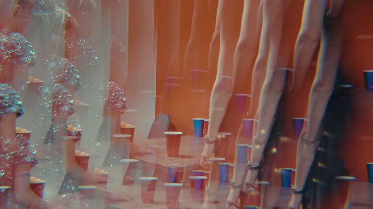 Young Girl Playing Cup and Ball Game with Multi-Exposure Effect