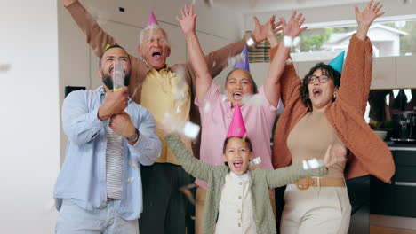 girl, birthday and family with confetti