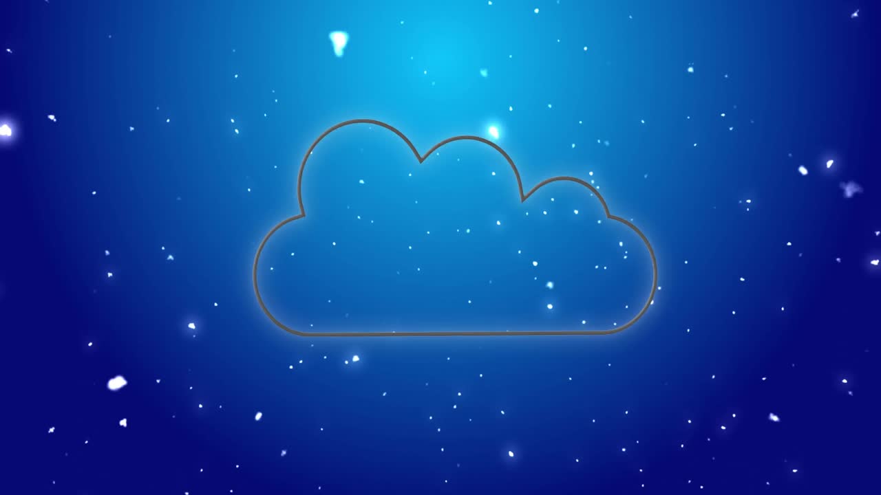 animación de copos de nieve y nube de neón sobre fondo azul