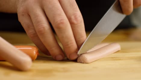 preparing and dicing sausages