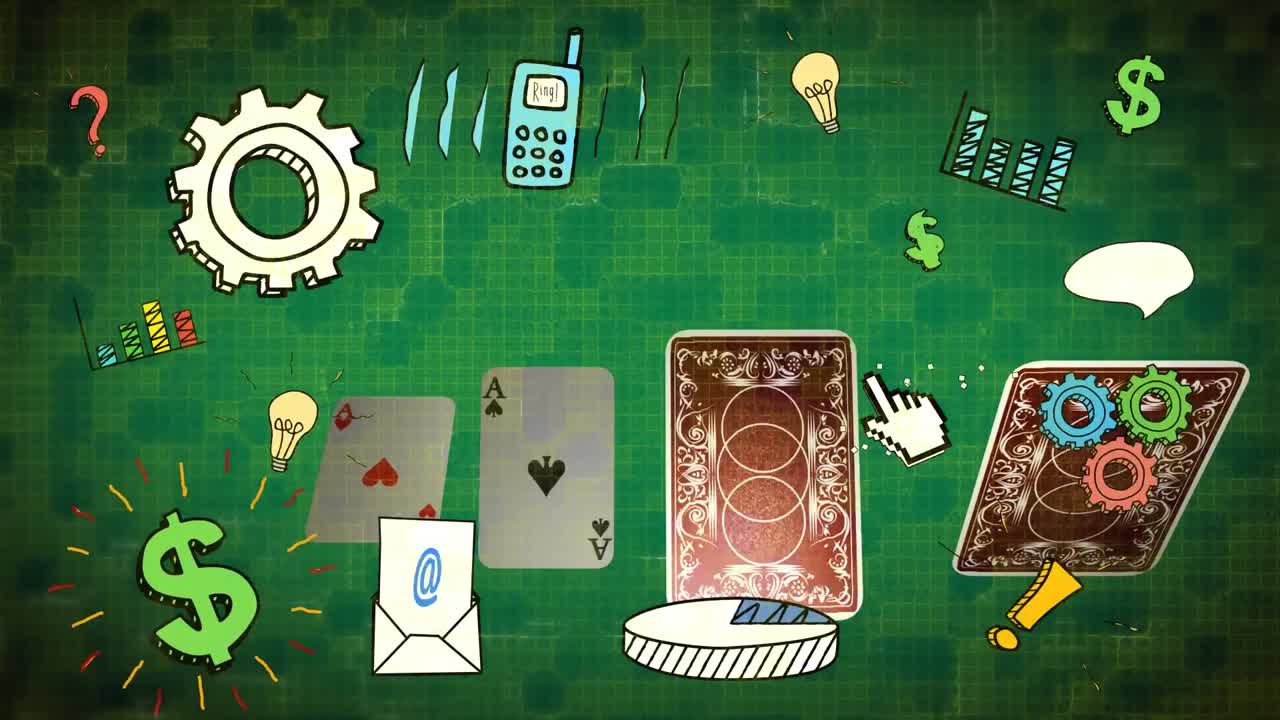 animación de iconos de negocios con cartas de juego