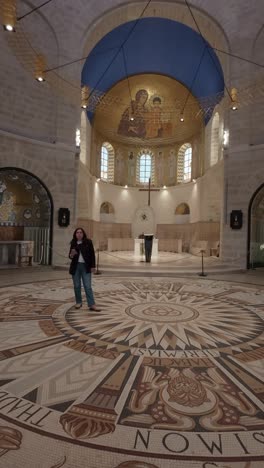 Curious Traveler Exploring Religious Heritage Site. Slow motion.