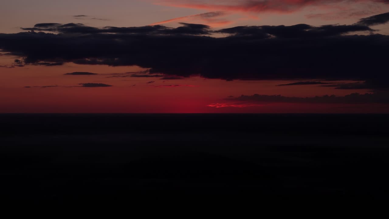 Red Sunset with Clouds, Dramatic Evening Sky, Static Shot