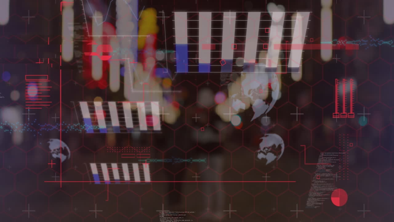 금융 데이터 처리의 애니메이션은 초점 도시에서 벗어났습니다.