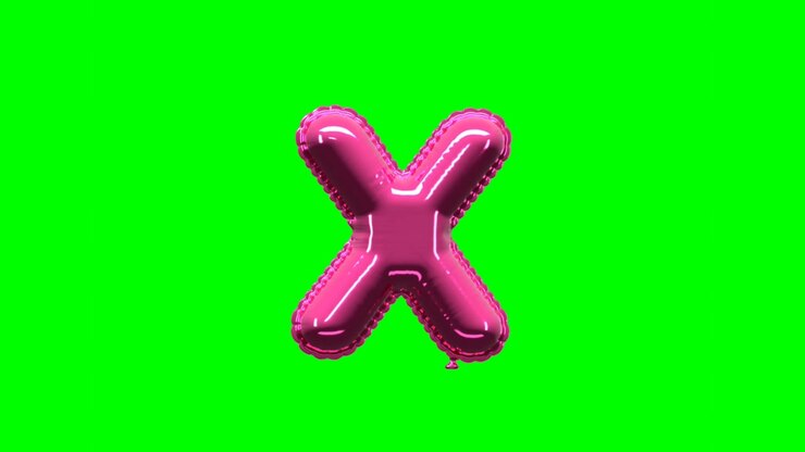 Pink Letter X Foil Balloon Floating on Green Screen