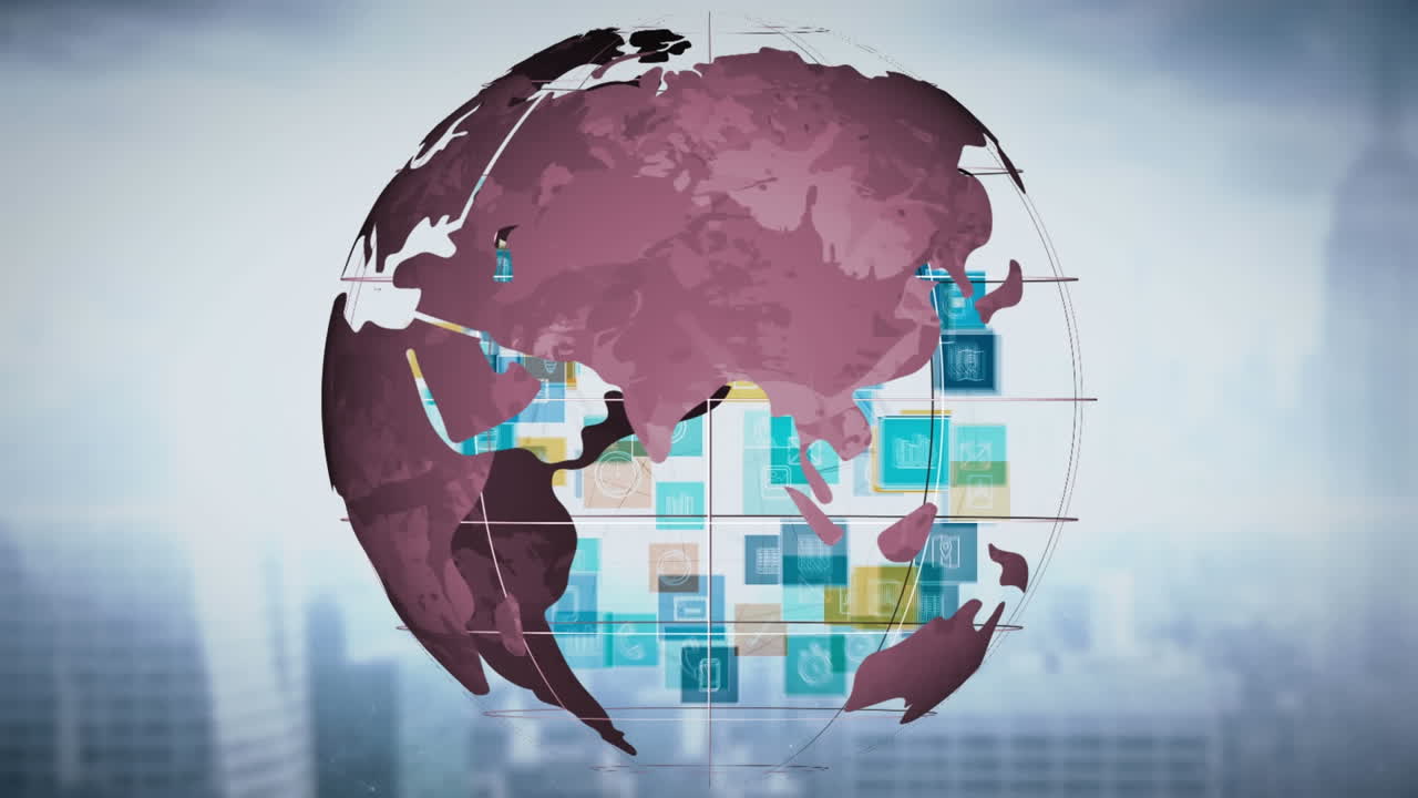 animación de globos y iconos con una red de conexiones