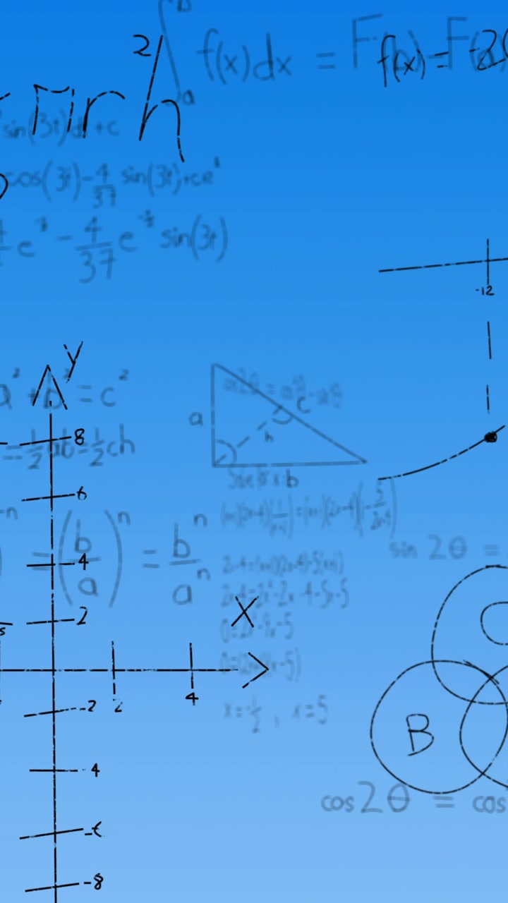 Animazione di elaborazione dati matematici su sfondo blu