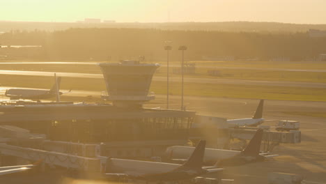 airport view in warm light of sunset