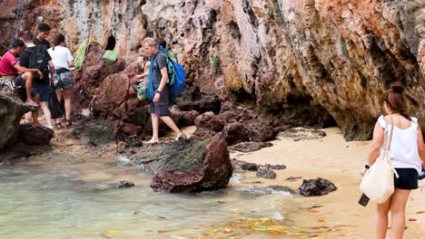 rock climbing at a coastal beach