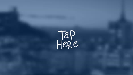 animación de toque aquí texto con líneas sobre fuera de foco paisaje urbano