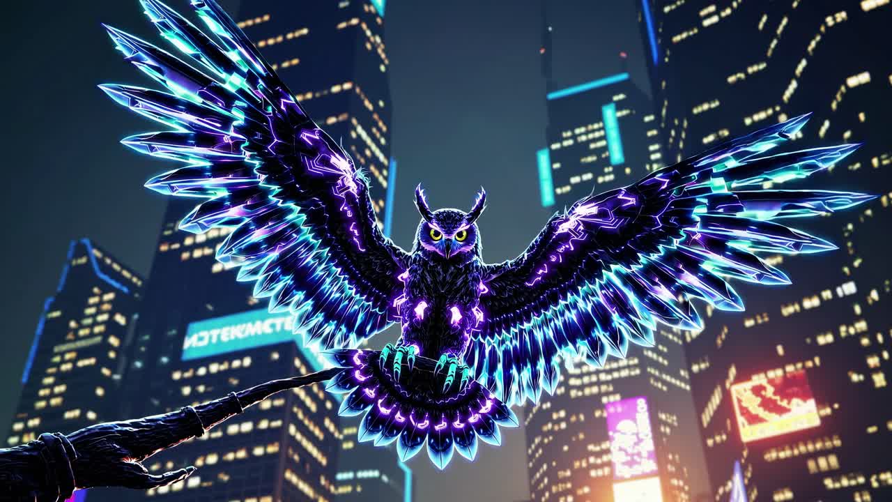 미래의 도시 풍경에서 사이버 크 부이