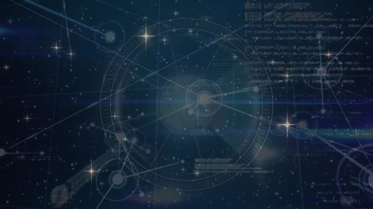 animación de estrellas a través de una red de conexiones y procesamiento de datos