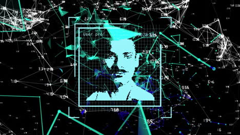 animación de redes de plexo sobre el cambio de iconos de perfil contra un fondo negro