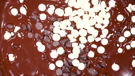 white and dark chocolate chips blend together