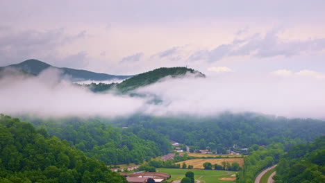 fog-laced drone shot of the great smoky mountains.