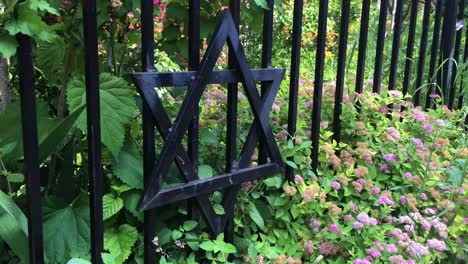 Star-of-David-on-fence,-side-angle