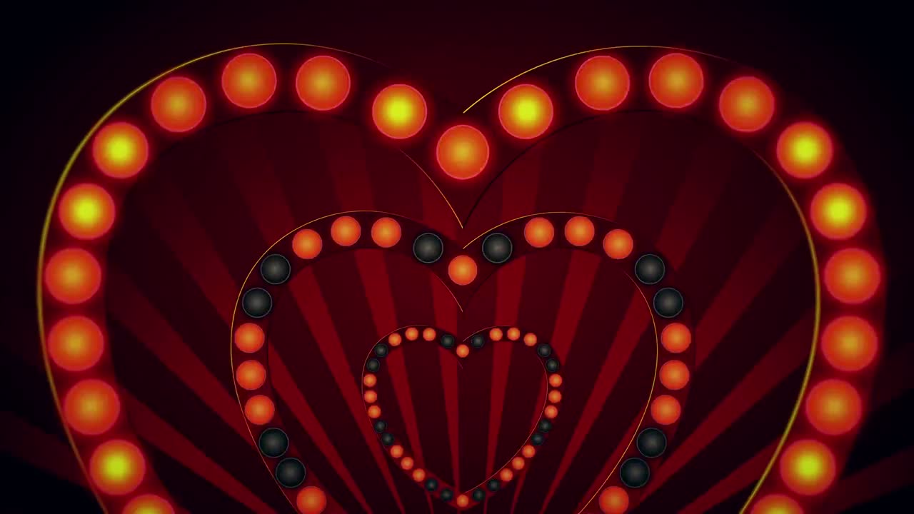 FOND ANIMÉ EN BOUCLES SANS COUTURE : FORME DE CŒUR RÉTRO AVEC LUMIÈRES LED CLIGNOTANTES