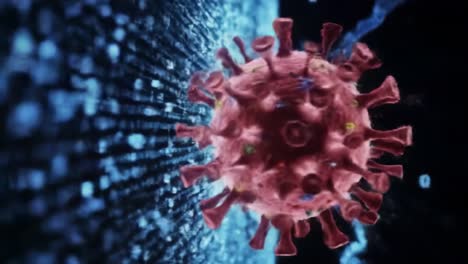 dynamic visualization of a virus representing its structure and interaction with data streams, capturing the essence of digital epidemiology and infection spread