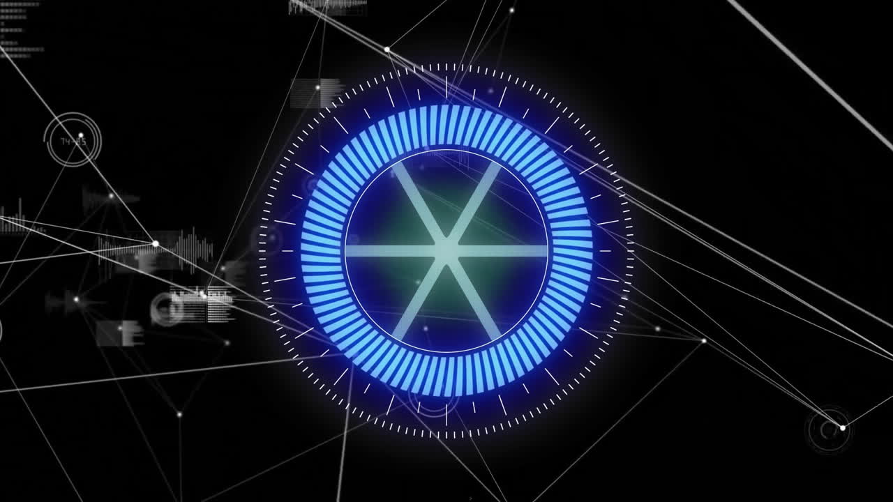 어두운 배경에서 스 스캔, 연결 및 데이터 처리의 애니메이션