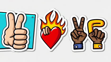 illustrations of love hand gestures and a person in a blue t-shirt