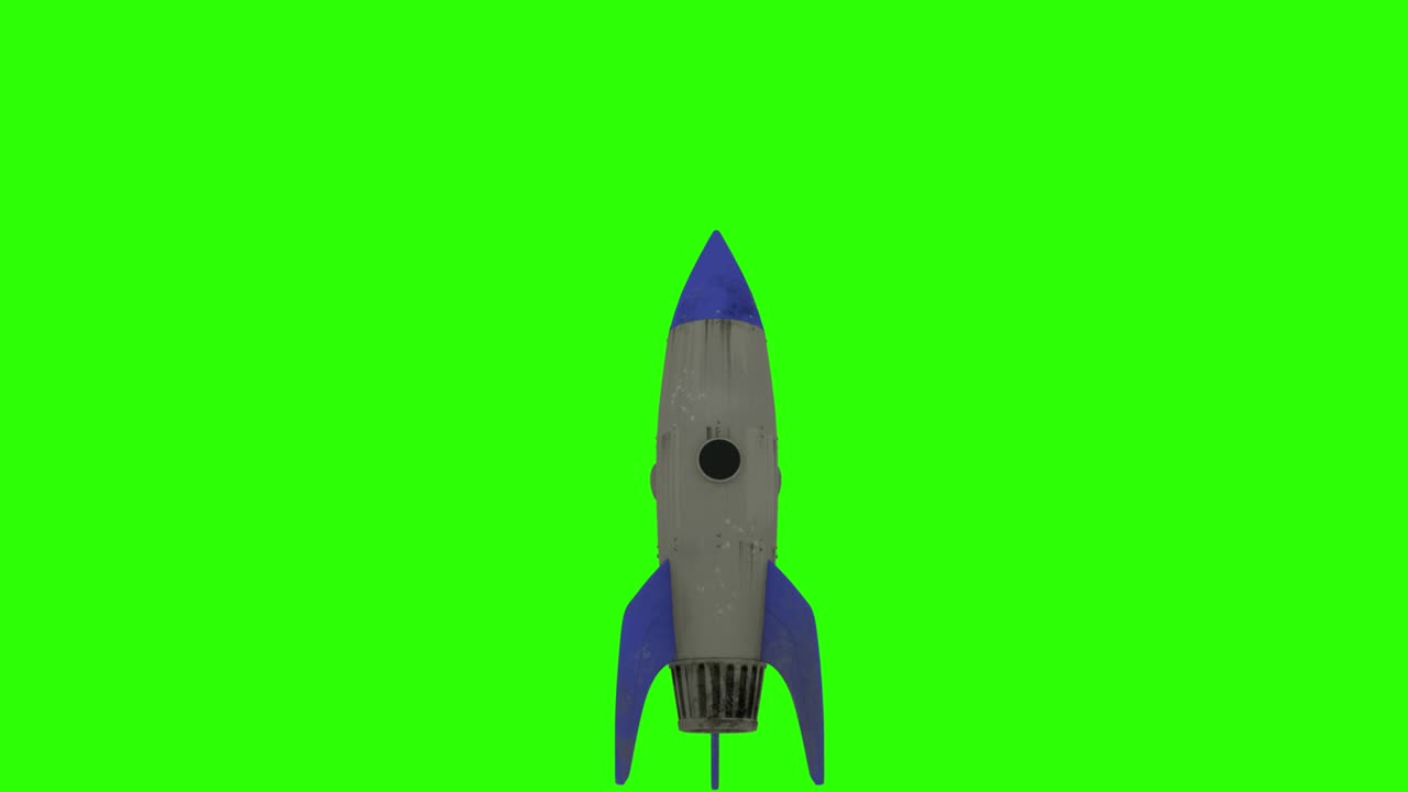 Rocket launch animation, 3D cartoon animation on green background