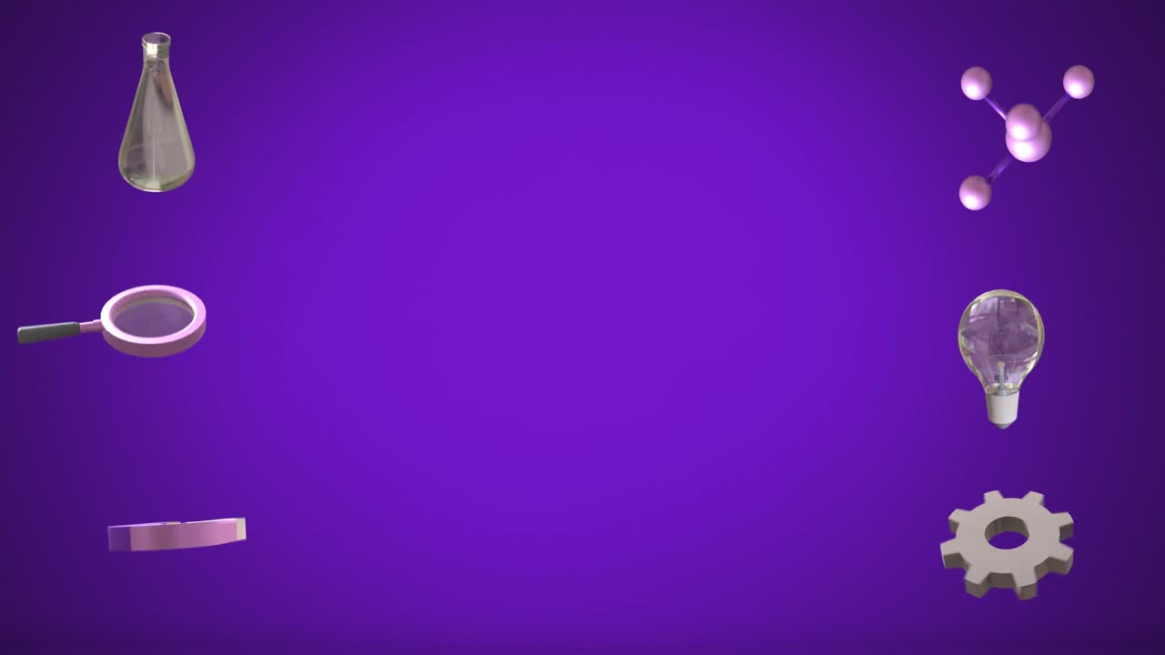 animación de iconos de química con espacio de copia en fondo púrpura