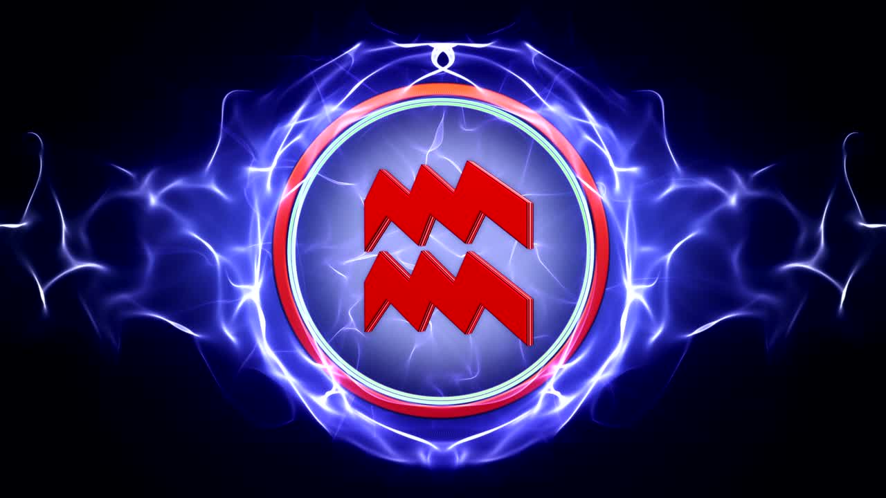 el signo del zodiaco de acuario en partículas animación de anillo, fondo, bucle
