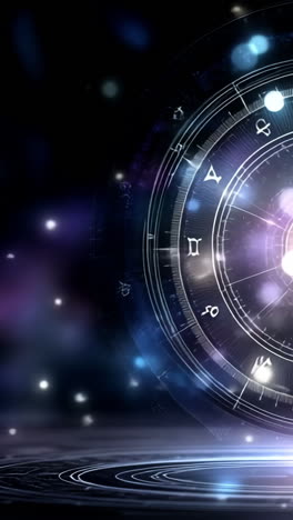 zodiac wheel in cosmic space. the zodiac wheel surrounded by shimmering cosmic elements creates an enchanting astrological atmosphere.