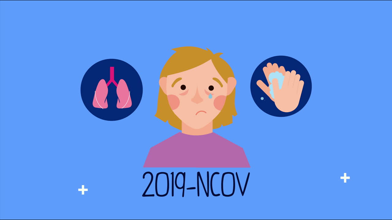 코로나19에 걸린 여성이 아이콘을 설정합니다.