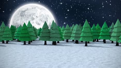 Winterlandschaft-Mit-Vollmond-Und-Fallendem-Schnee